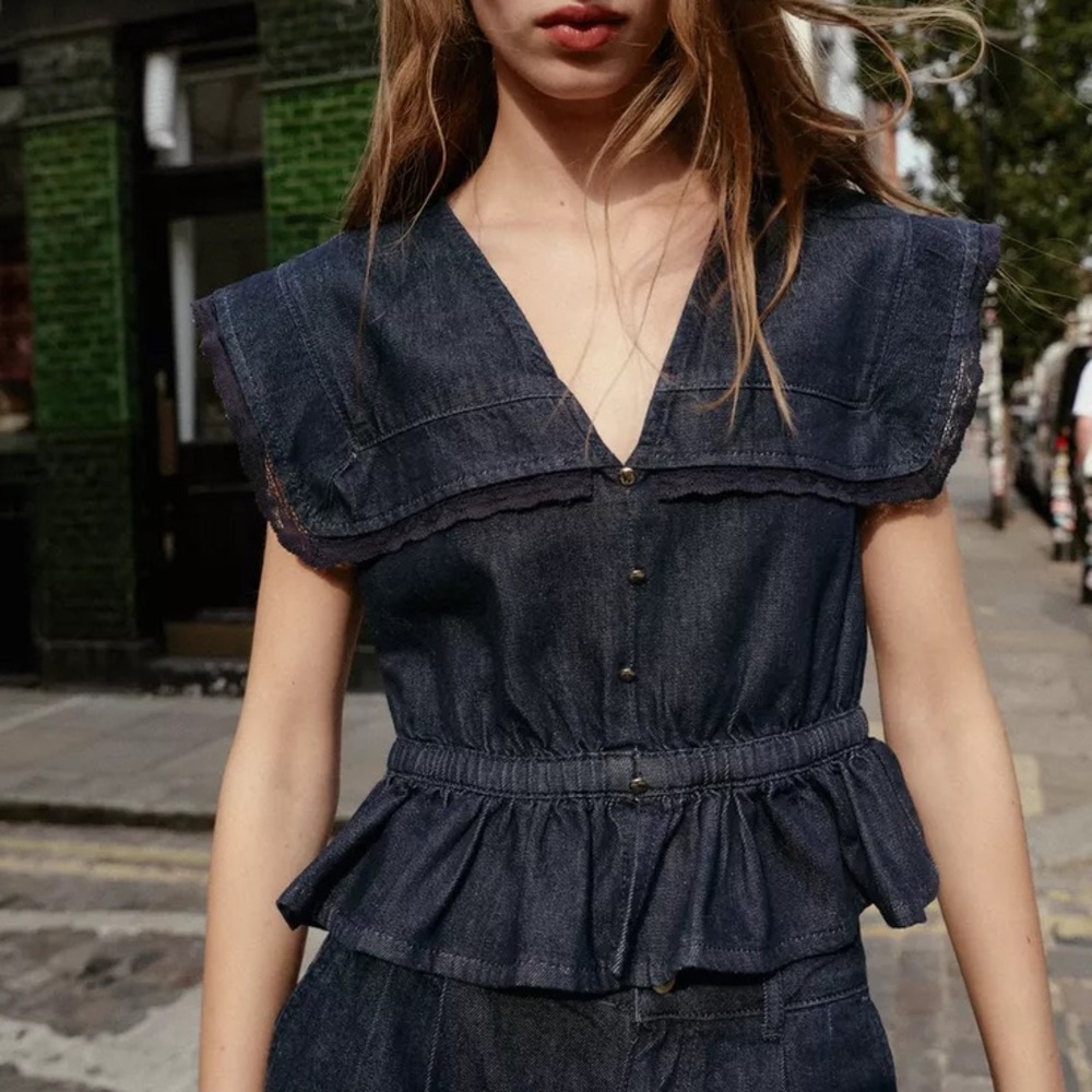 Zara denim lace top never worn perfect condition!